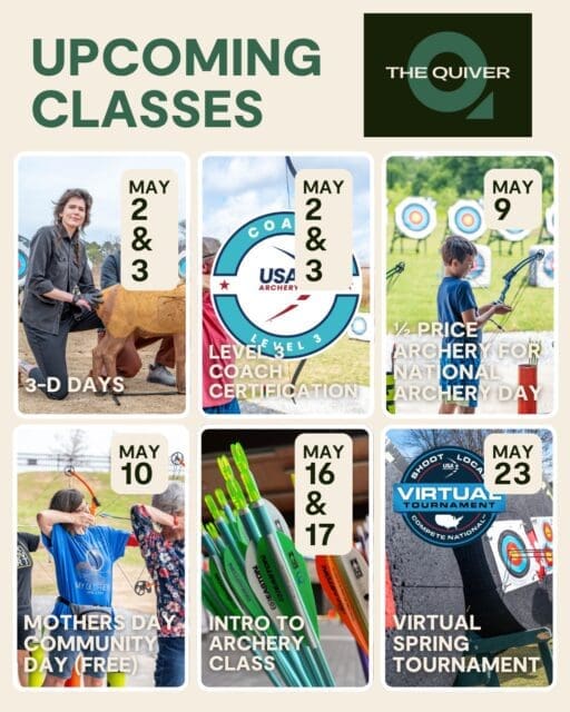 We’ve got 1/2 price archery for National Archery Day on May 9th AND FREE archery on May 10 for our Mother’s Day Community Day.

It’s the perfect time to come try it out or bring someone new to the range.

Members, don’t forget your Virtual Tournament and Pin Shoots this month 👀

Want details on any of these? Comment SHOOT and we’ll send everything your way.