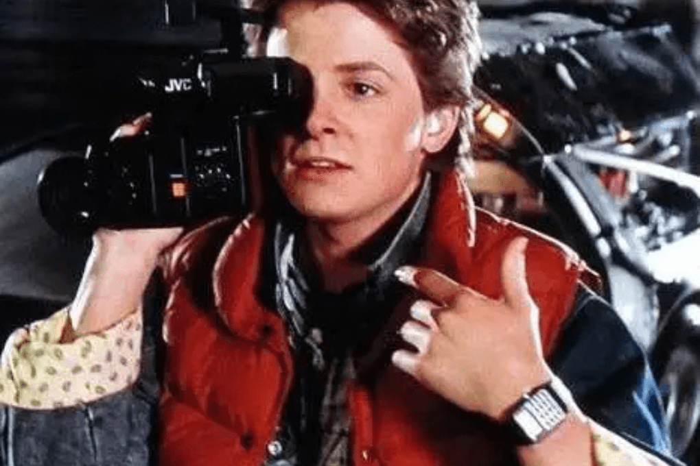 Marty McFly costume with calculator watch representing 90s tech enthusiast Halloween outfit